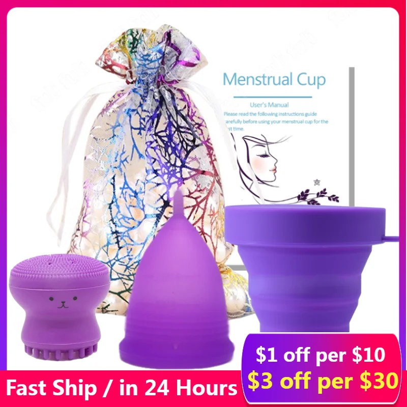 

4Pcs Mestrual Cup With Ring Hygiener Period For Women Menstruatie Cup Medical Grade Silicone Menstrual Cup Collector Menstrual