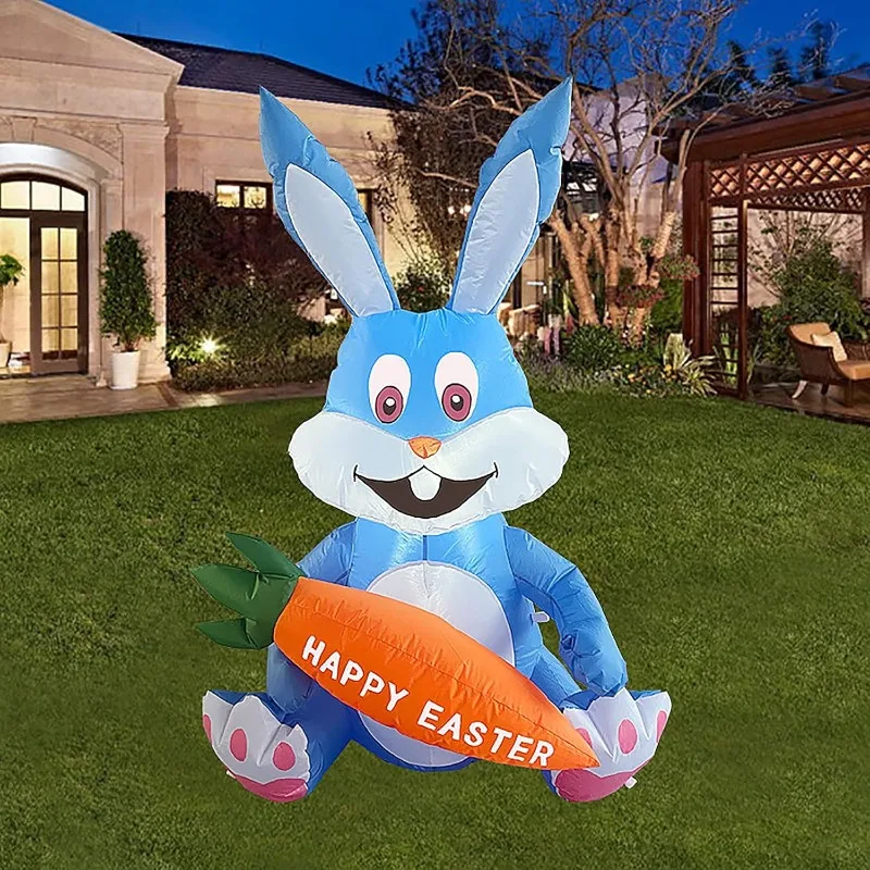 1.2M/3.9FT Easter Decorations Blue Rabbit party Inflatable toys With Led Lights For Easter Bunny Decor Outdoor Garden Yard ﻿