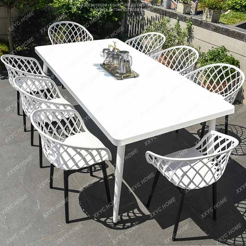 White Casual Simple Balcony Outdoor Backrest Chair Dining Table 키친테이블 캠핑  mesa terraza exterior pequeña  отдых на природе