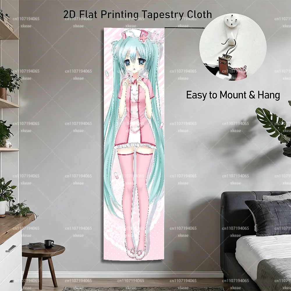 Hatsune Miku Vertikaler Wandteppich, rosa Krankenschwester-Outfit, gestreifter Hintergrund, Vocaloid, langer Anime-Wandbehang, Schlafzimmerdekoration – Detail 3