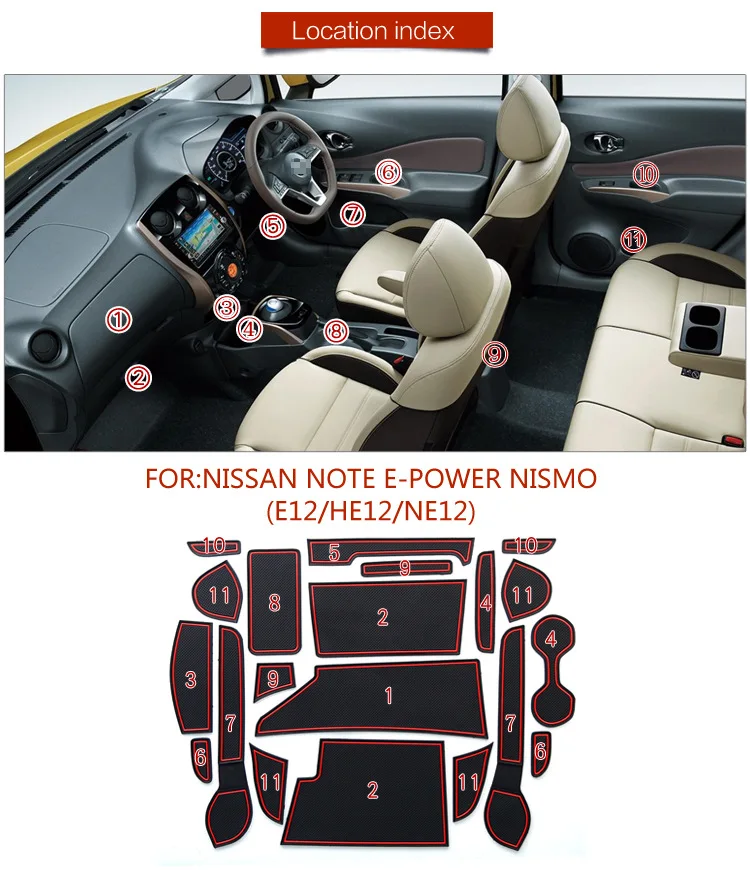 for Nissan Note E-Power Nismo E12 NE12 HE12 2017 2018 2019 Anti-slip Mat Door Groove Gate Slot Cup Pad Car Stickers Accessories