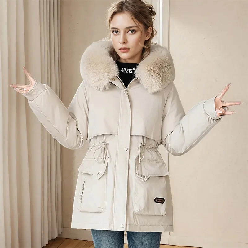 2026 New Plush Thicken Pie Overcomes Women's Winter Korean Loose Cotton Jacket Workwear Big fur Female Hooded Warm Coat KX3