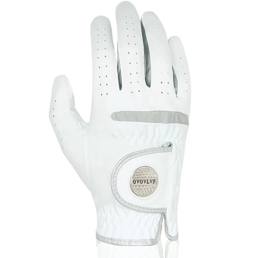 

White Color Golf Glove Detachable Marker Breathable Fabric Breathable Golf Gloves Lightweight Design Magnetic Marker Glove