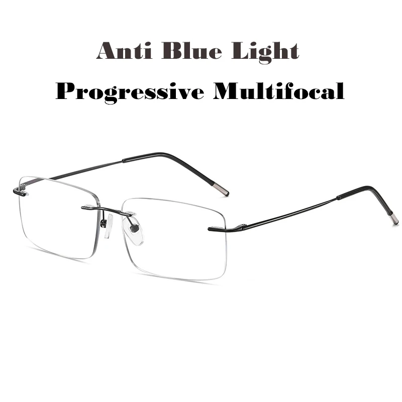 Ultra Licht Tr90 Randlose Progressive Multifokale Lesebrille Männer Titan Rahmen Anti Blau Licht Presbyopie Brillen 1,5 – Detail 5