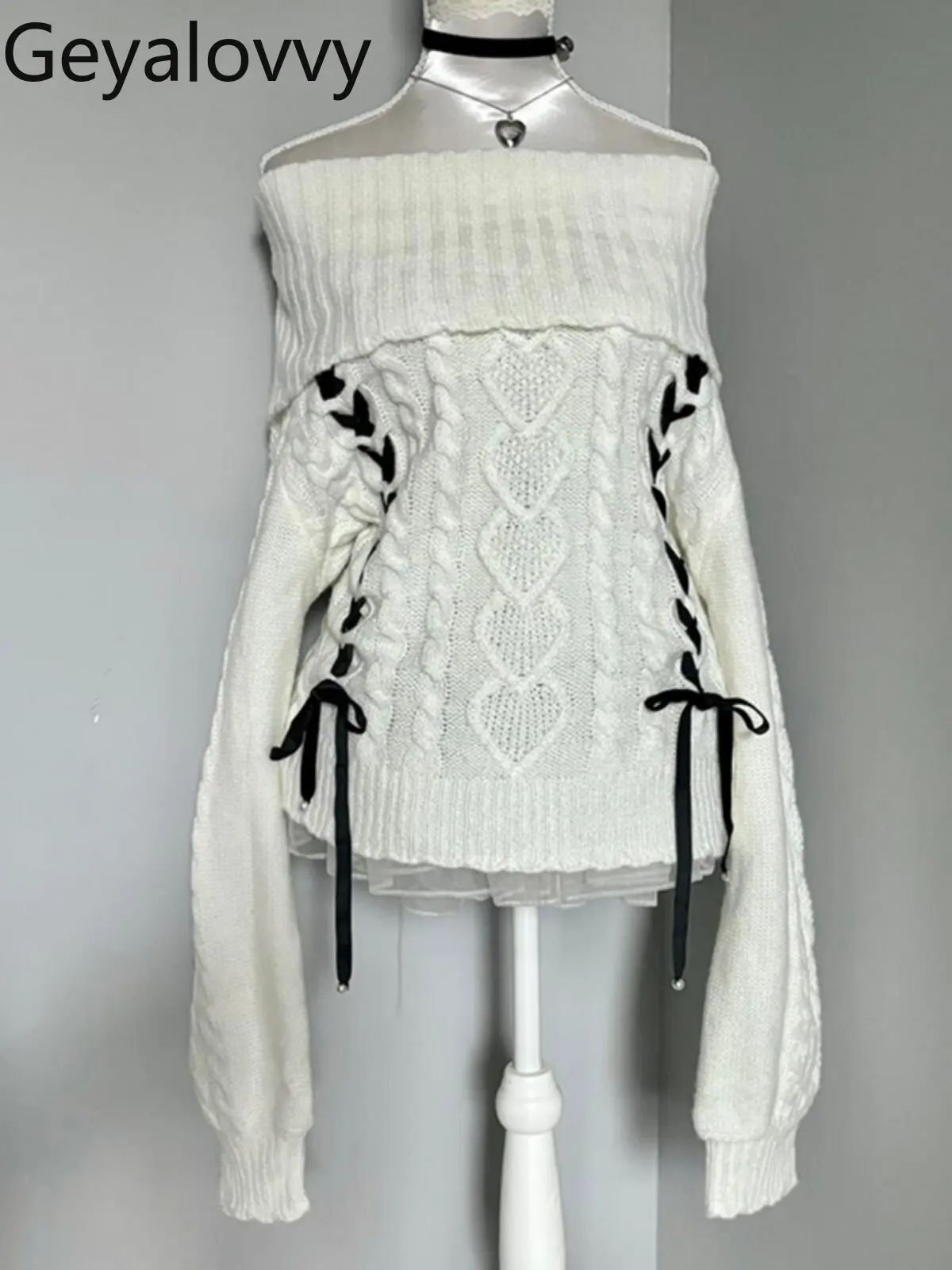 

White Off-the-shoulder Sweaters Casual Elegant Women's Knitted Shirt Fashion Autumn Winter Sweater Top for Lady 2026 New