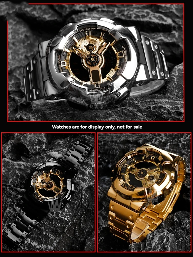 Alta qualidade para casio G-SHOCK GA-110GB/GA-100/GA-120 kit de conversão de metal completo – conjunto de aço inoxidável estilo guerreiro preto 16mm