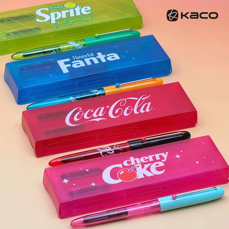 Pluma Estilográfica KACO RETRO CocaCola/Sprite/Fanta/Cherry Cola con Punta EF, Diseño Atractivo, Escritura Suave, para Práctica de Caligrafía, 2 Cartuchos de Tinta Negra