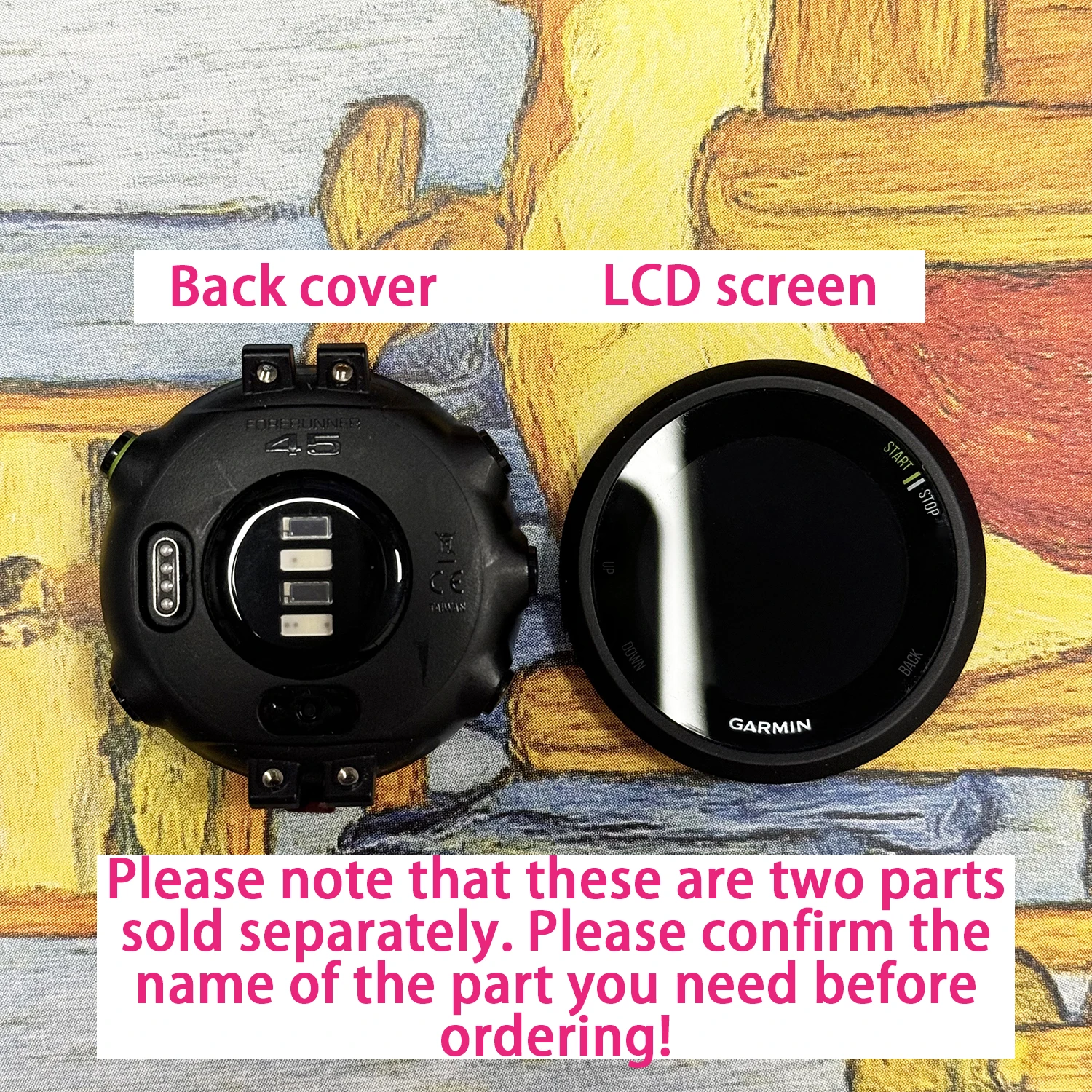 Green Back Cover Case or Green LCD Screen Fits GARMIN Forerunner 45 Housing Shell With Heart Rate Sensor Panel Part Repair