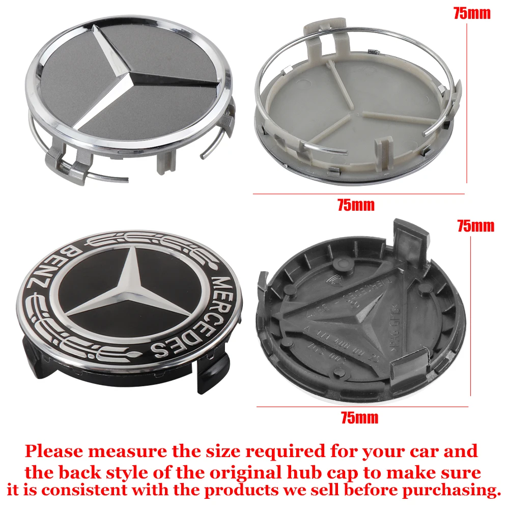 4pcs 75MM Car Wheel Center Hub Caps Covers Hubcap Replacement For Mercedes Benz AMG A B C D M S R G Class GLK GLA CLA GLB GLC