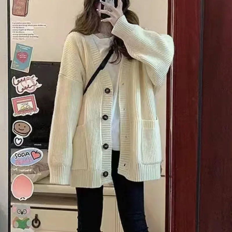

Autumn Winter Women Knitted Cardigan Sweater Jacket Loose V Neck Long Sleeve Casual Fashion Outerwear Coat