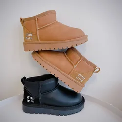 Mini bottes de neige classiques en daim pour enfants, chaussures en peluche pour tout-petits, fourrure de bébé, rinçage, garçons, filles, enfants, hiver