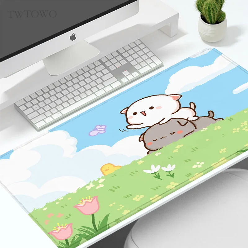 Mouse Pad Gamer Cute Anime Peach Mochi Cat XL New Computer Custom Large Mousepad XXL Carpet Soft Office Laptop Mice Pad