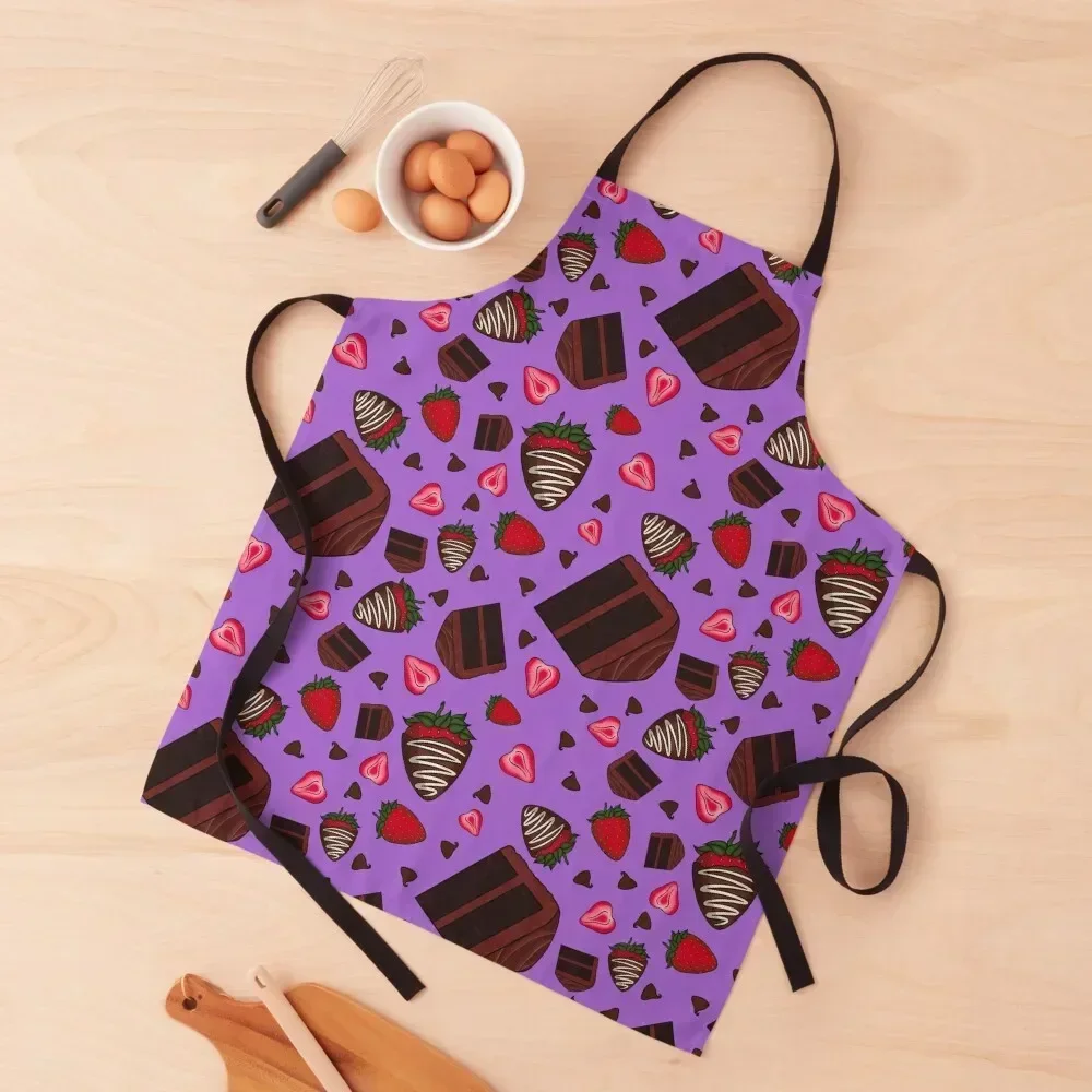 Chocolate Strawberry Pattern (Lavender) Apron Funny For Women Kitchen Front Apron