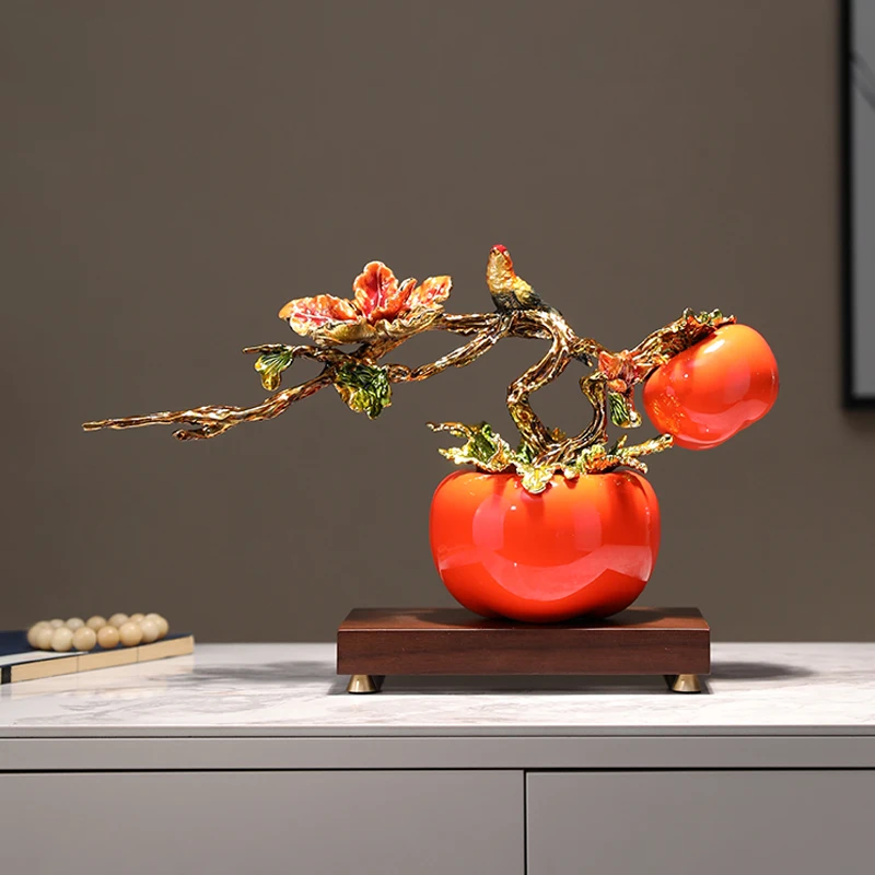 Chinese persimmon Ruyi persimmon ornament creative metal handicrafts study entrance home decoration housewarming gift