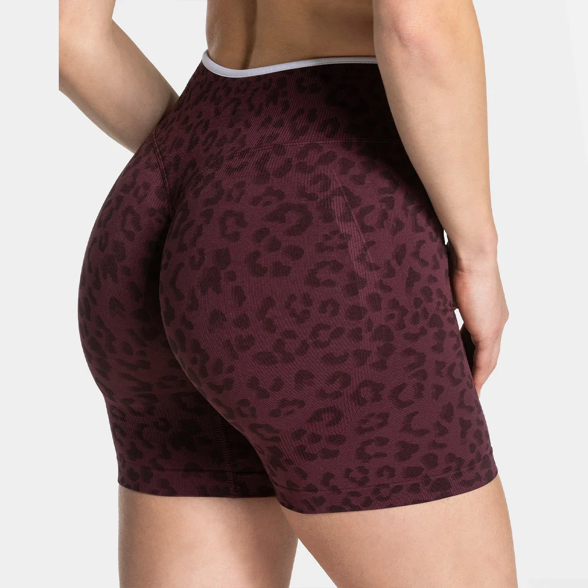 TEVEO Damen Nahtlose Yoga-Shorts mit Leopardenmuster, Hohe Taille, Po-Lifting-Effekt, Seitennaht, Workout-Laufleggings für Outdoor-Aktivitäten