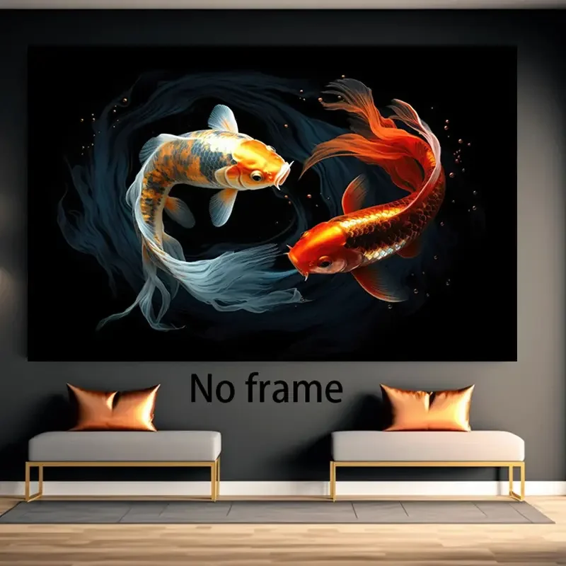 Frameless Yin-Yang carp decorative painting, suitable for living room, bedroom, office, atmospheric home decoration