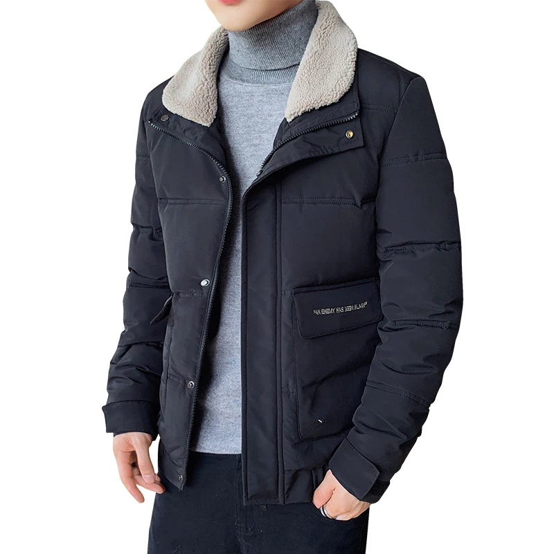 

Men's Thiened down Cotton Jaet Winter New Sle Slim Fit Trendy Collar Stand up Fur Collar Casual Warm Polyester Fiber