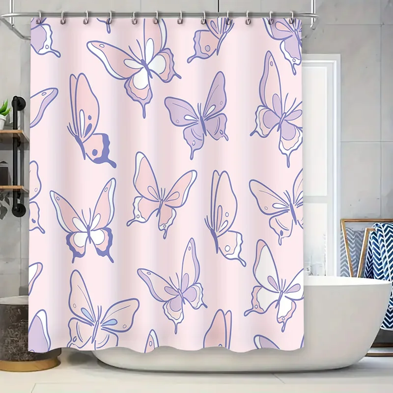

Набор люминесцентных занавесок для душа с розовой бабочкой, водонепроницаемая подкладка для ванны для декора ванной комнаты, конфиденциальность, идеальная идея подарка, бесплатная доставка в США