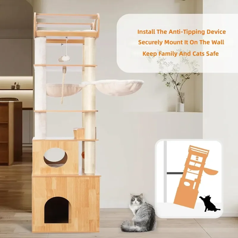 Custom Eco-Friendly 76.8-Inch Standing Type Wooden Cat Condo Furniture All-Sisal Scratching Post for Cats' Comfort Exercise