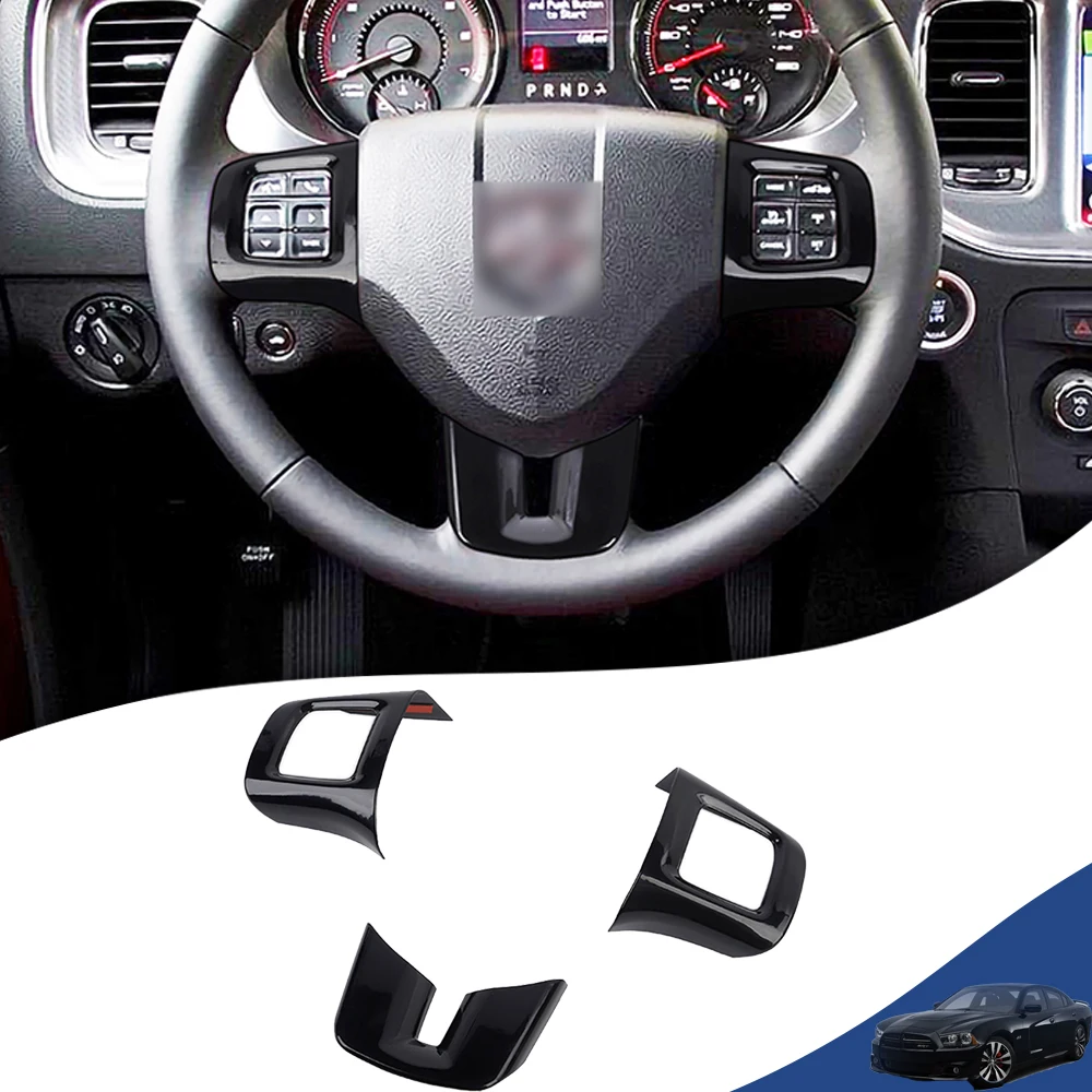 

Car Steering Wheel Decoration for Dodge Challenger Charger Durango Dart 2009-2014 Journey 2013-2022 Interior Accessories Black