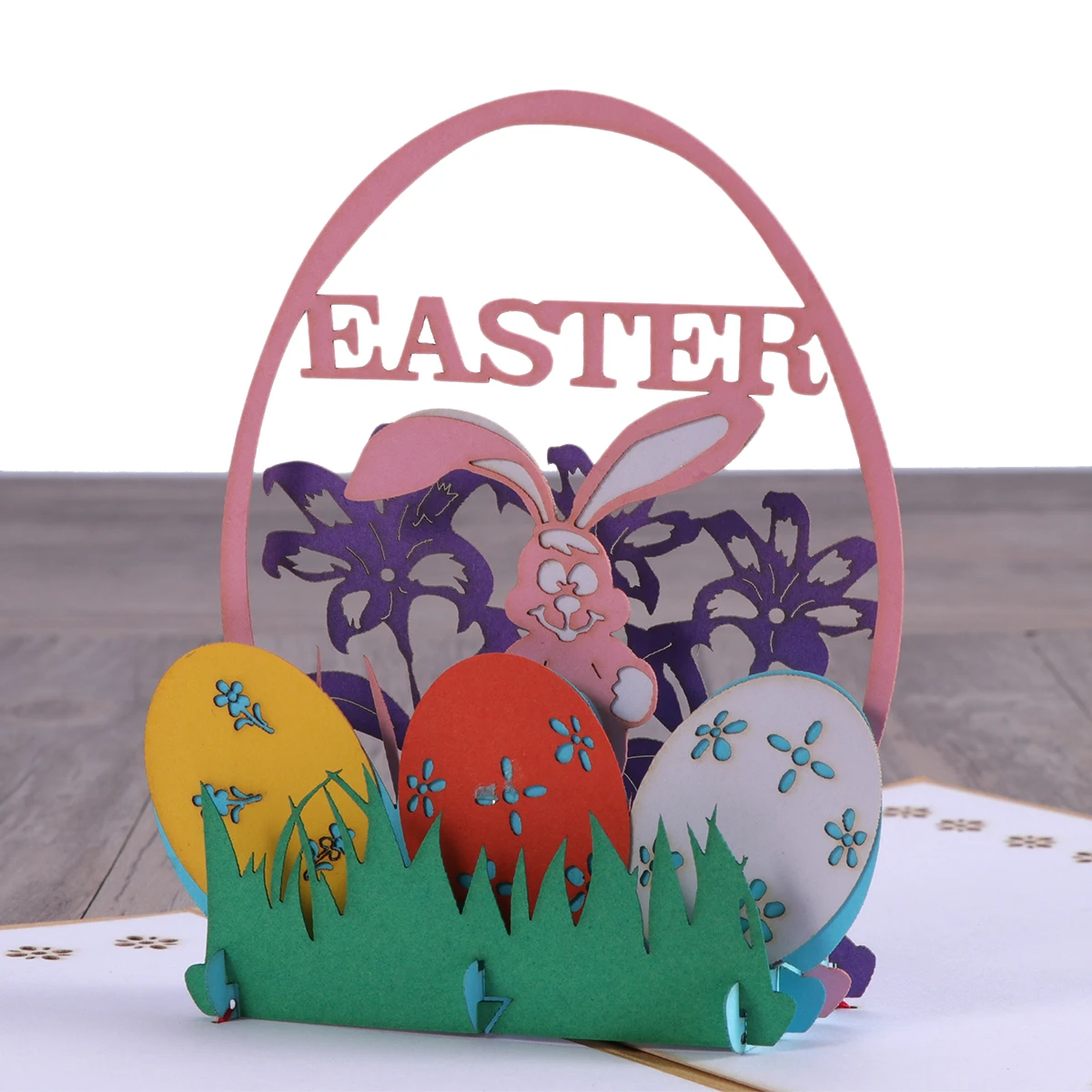 

3D EASTER Bunny and Eggs Flowers Cutouts Up Easter Cards Handmade Greeting Cards Holiday Gift for Easter (Beige)