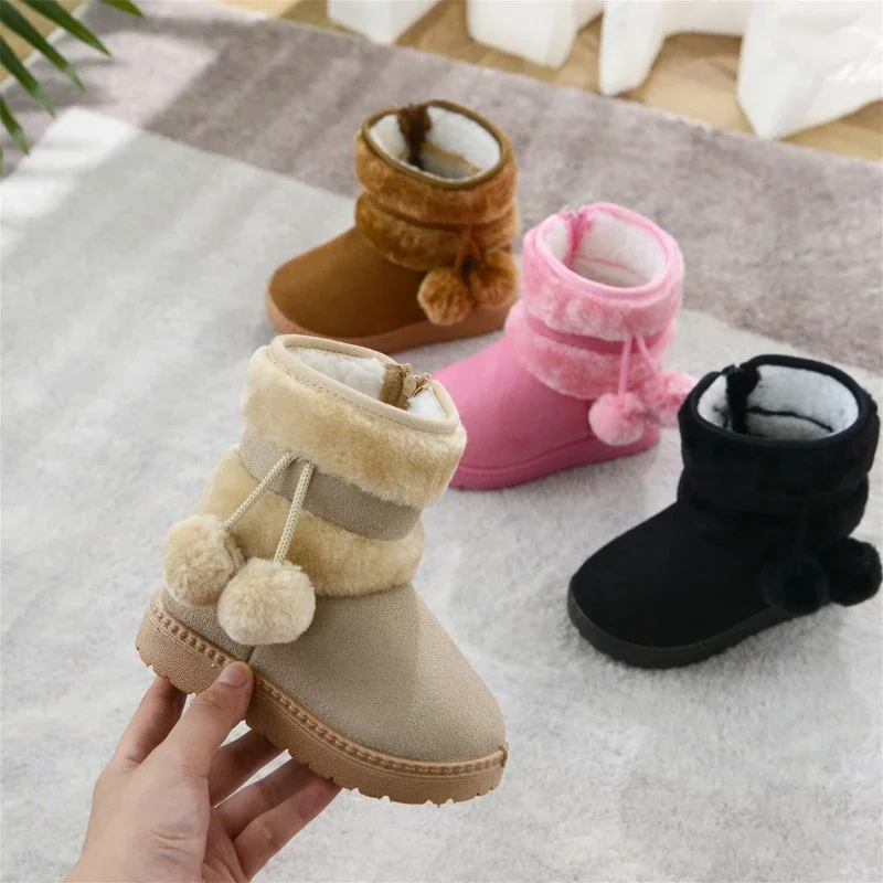 Buty dziecięce Nowe modne buty zimowe dla dzieci Gruba podeszwa Wełniane buty śniegowe Zimowe bawełniane wkładki Dziewczęce trampki Botas Niña