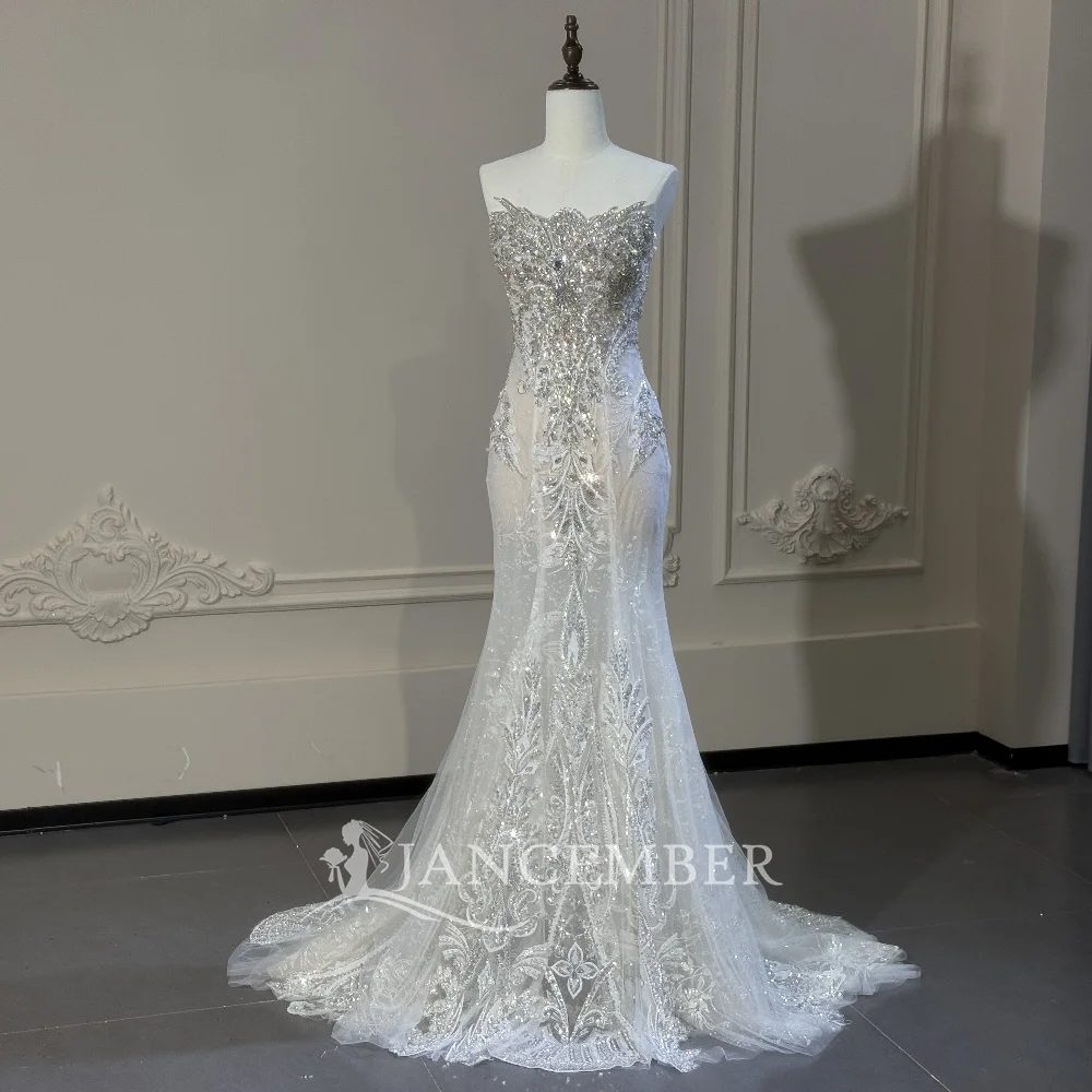 Customized Mermaid Wedding Dress White Organza Strapless Lace Up Fishtail Church Wedding Dress Vestidos de novia