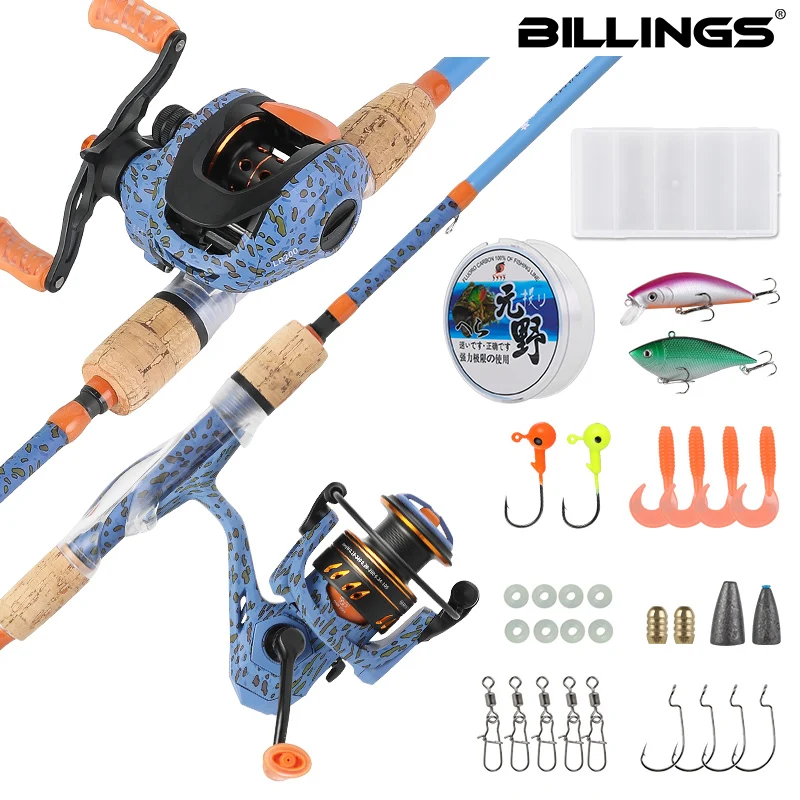 

BILLINGS Спиннинговая удочка для приманки и катушка, 4-секционная удочка с максимальным сопротивлением 8 кг, полный комплект для рыбалки 5,2:1/6,3:1