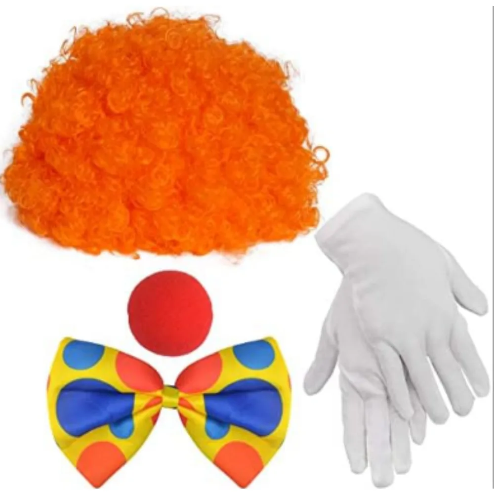 

PESENAR Sponge Clown Nose Spotted Clown Bow Tie White Short Gloves Orange Afro Wig