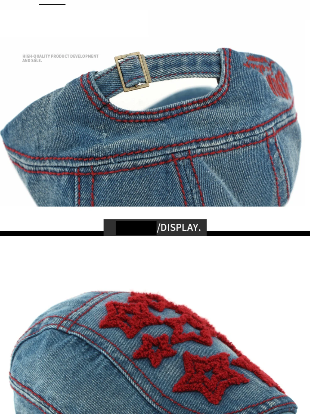 HT4932 Baskenmütze Mütze Frauen Sterne Stickerei Baumwolle Denim Hut Vintage Künstler Maler Baskenmütze Hut Männlich Weiblich Ivy Flache Kappe Herren Berets – Detail 6