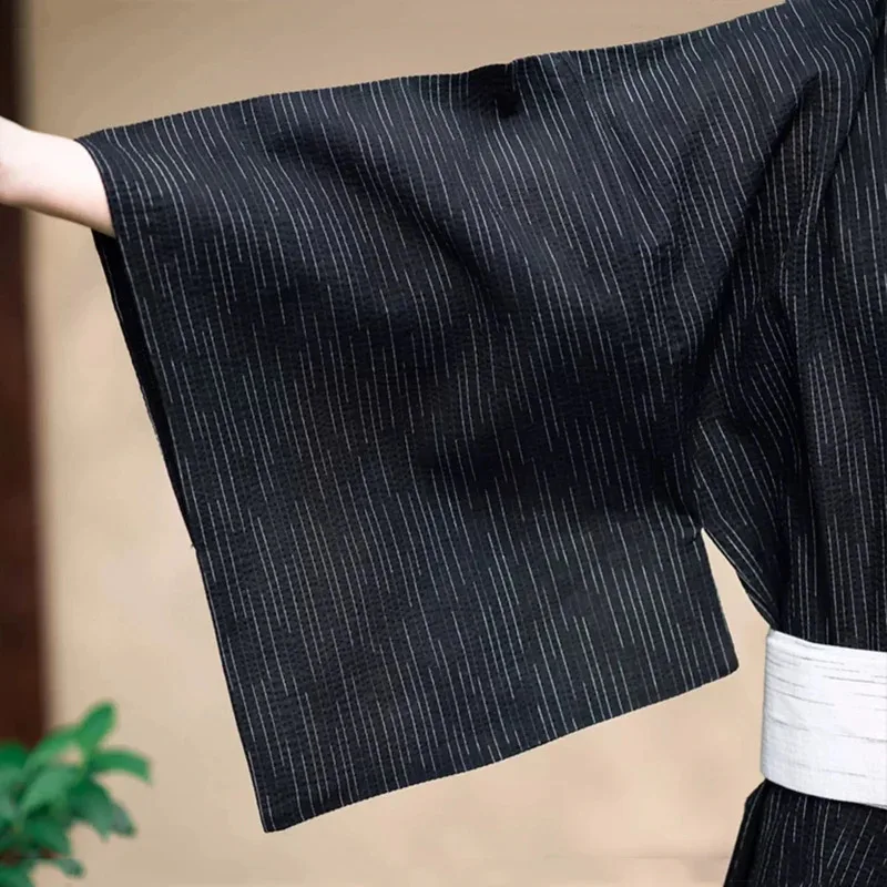 CySummer البحرية اليابانية التقليدية الساموراي كيمونو للرجال يوكاتا الاستحمام رداء Hekoobi نمط فضفاض ملابس منزلية حزام ثوب طويل القطن