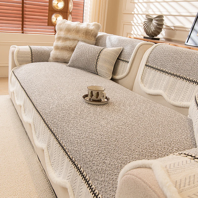 Cojín de sofá antideslizante Universal de tela para las cuatro estaciones, funda de cojín de sofá de felpa gruesa Simple y moderna para invierno, toalla