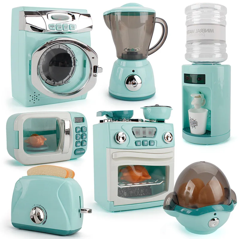 Kitchen Home Appliances Toy Kids Pretend Play Set Household Coffee Maker Mixer Toaster Vacuum Cleaner Playset for Children Gifts