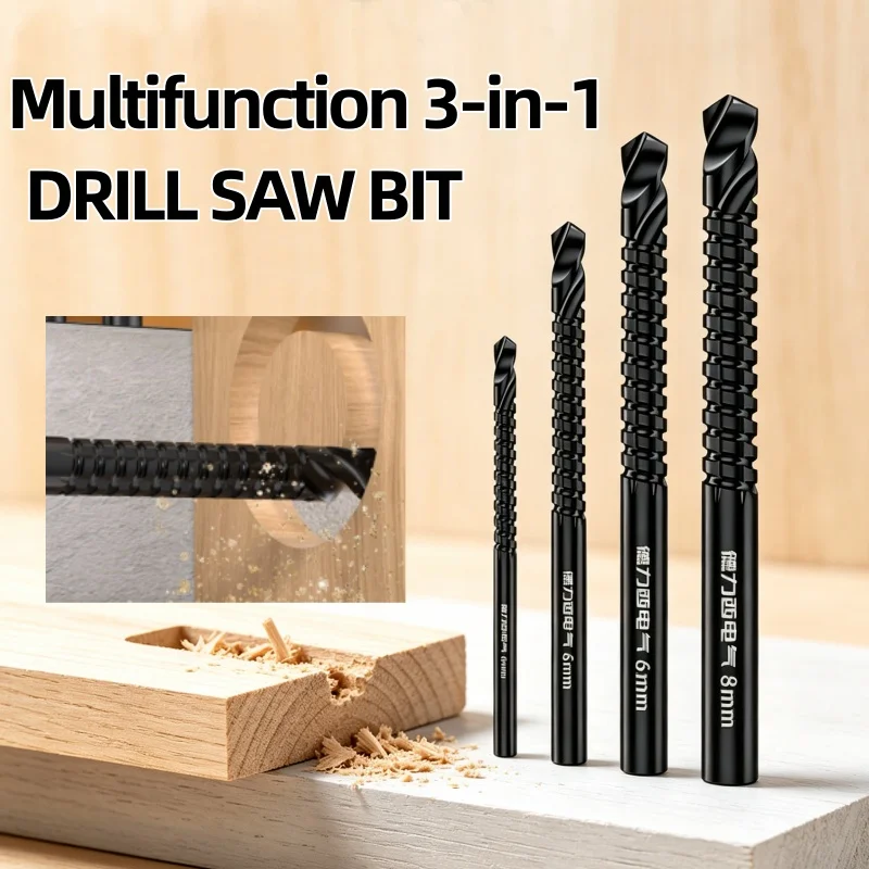 3/6Pcs Black HSS Serrated Saw Drill Bit Multi Functional Grooving Cutting Twist Drill Wood Metal Plastic Hole Saw Titanium Drill