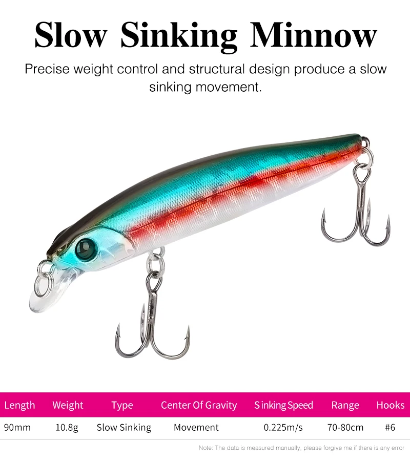 TSURINOYA 90SS Slow Sinking Minnow 90mm 10.8g DW103 Ranger 70-80cm Shallow Runner Jerkbait Pike Bass Perch Baitfish Fishing Lure