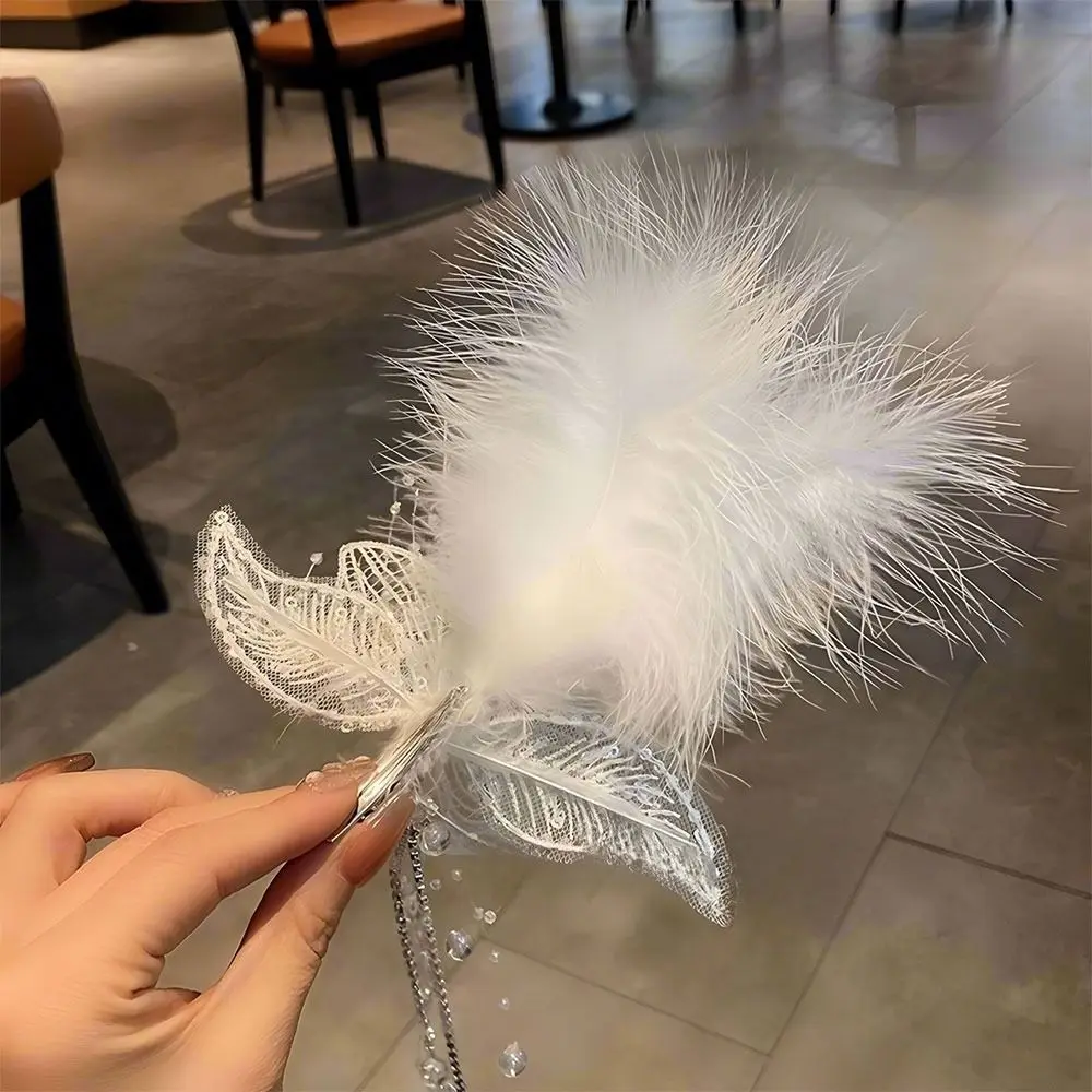 

Пара белых заколок для волос с бахромой в виде бабочки, заколки для волос с бахромой и хрустальными бусинами, заколки для волос с хрустальными бусинами и бахромой