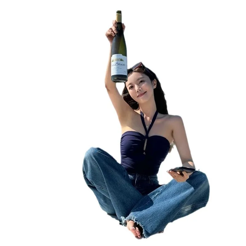 Minsu Corea del Sur estilo Ins Sexy Halter de una pieza Bikini cubierta vientre pecho pequeño adelgazamiento puro deseo traje de baño femenino primavera caliente