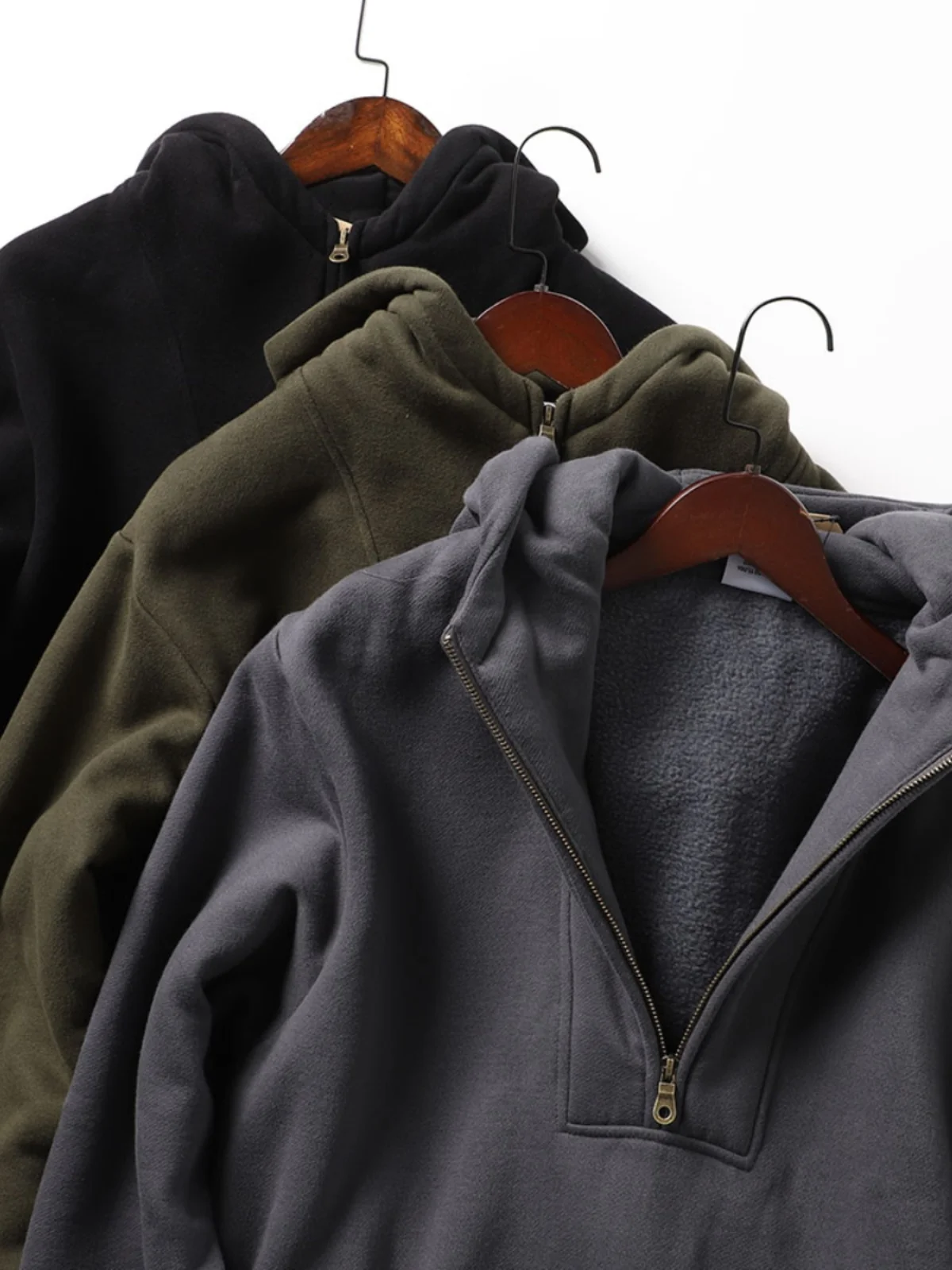 

Autumn Winter Warm Fce Lined Thiened Hoodie Men's Loose Casual Sports Outerwear Trendy Full Zipper Hooded Sweatirt