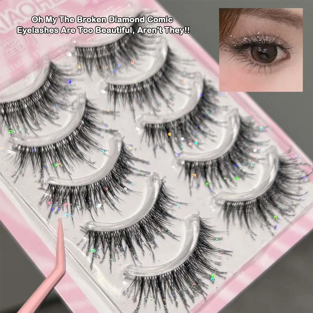 Colorful Rhinestone Rhinestone False Eyelashes Fluffy Texture Dazzling C-Curved Eyelashes Cross Strip False Eyelashes