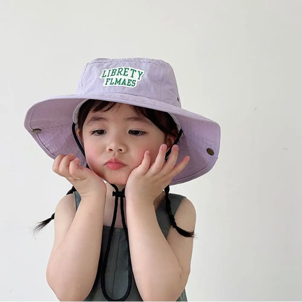 

Korean Style Candy Color Bucket Hat Letter Embroidery Shading Hat Summer Kid Sunhat Anti-UV Sun Hat Quick-dry
