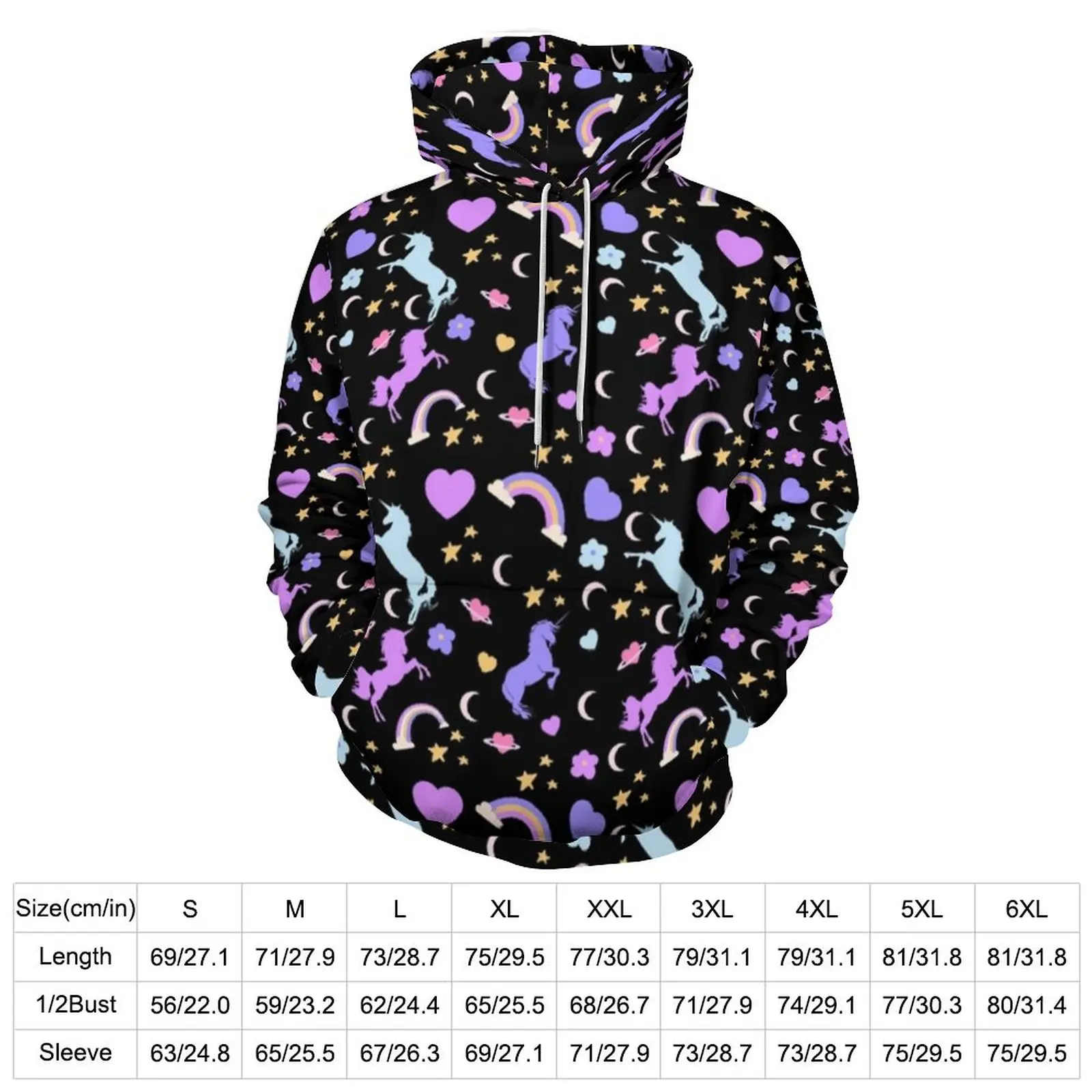 Colorful Unicorn Loose Hoodies Cute Animal Print Casual Pullover Hoodie Men Long Sleeve Cute Graphic Sweatshirts Big Size 5XL