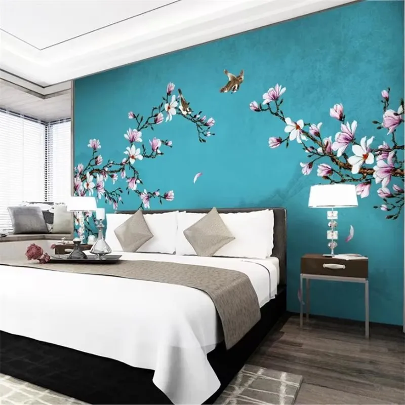 Custom wallpaper 3d ginkgo hand-painted pen and flower new Chinese flower and bird background wall new Chinese magnolia pen обои