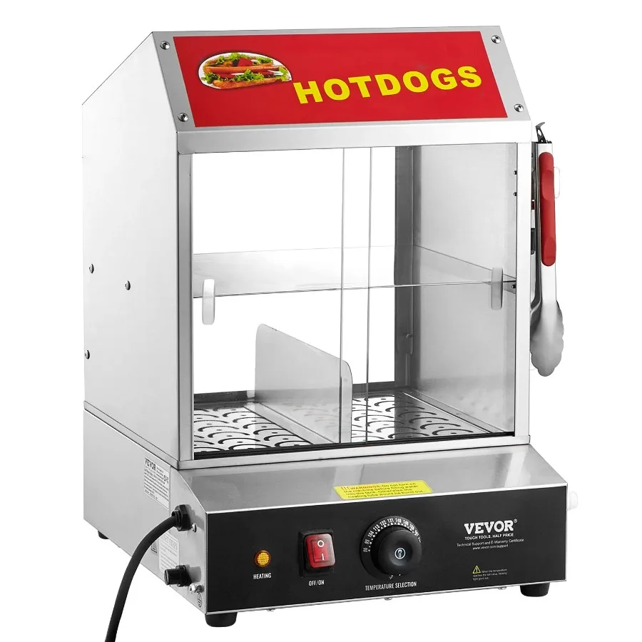 Commercial Hot Dog Steamer 2-Tier Electric Bun Warmer 28.5QT Slide Doors