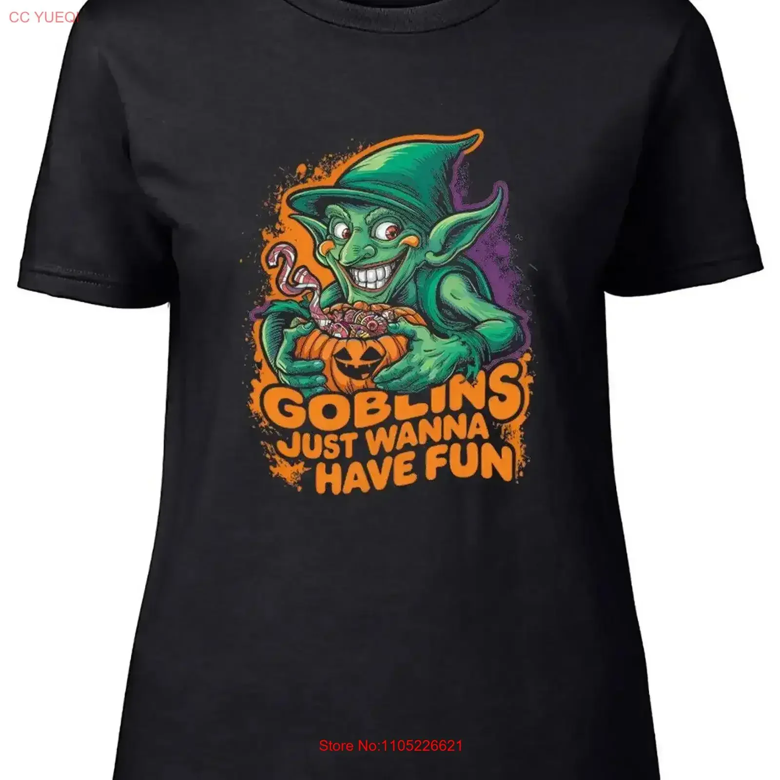 تي شيرت نسائي من Goblins Just Wanna Have Fun تي شيرت مضحك للهالوين زي عتيق مغسول للارتداء اليومي كاجوال عتيق #1