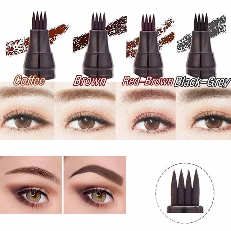 5 colors Eyebrow Pen Waterproof 4 fork tip eyebrow tattoo pencil long lasting natural dark brown liquid eye brow pencil