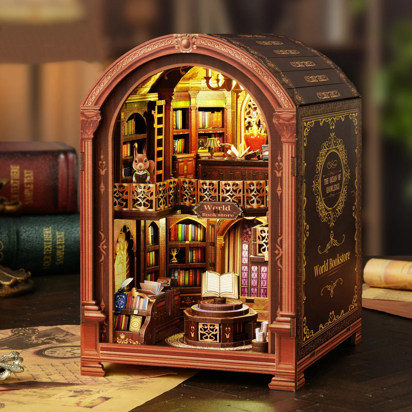 Kit di inserti per scaffali per angoli per libri in legno fai-da-te Wanguo Bookstore Fermalibri Kit modello in miniatura Scaffale per regali di compleanno per amici