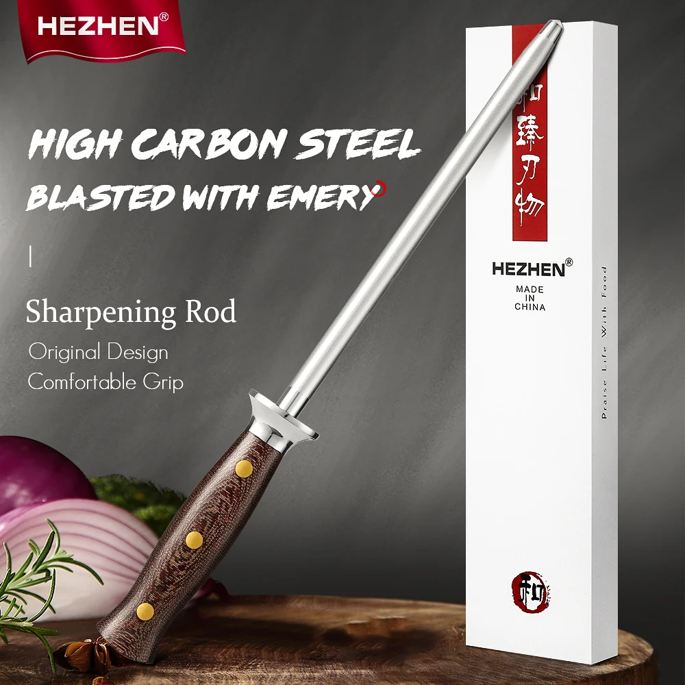 HEZHEN Knife Sharpener Rod Diamond Sharpening Rose High-carbon High Quality Micarta Handle Handle Wear-Resistant Kitchen Tools