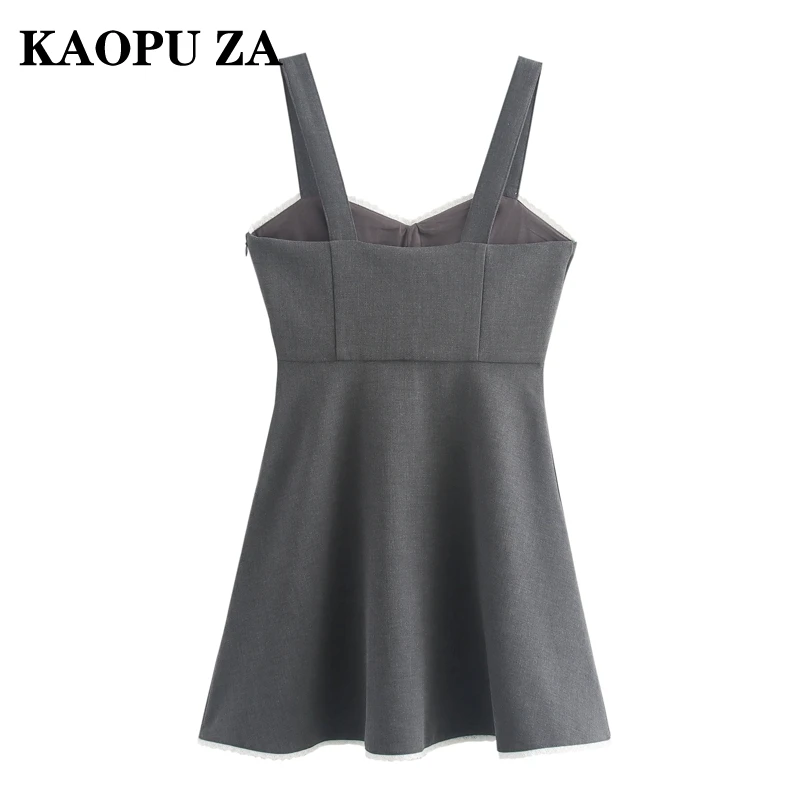 KAOPU ZA 2024 ผู้หญิงฤดูร้อนสบายๆVคอชุดเดรสA-lineskirtหญิงแฟชั่นสีทึบRufflesชุดสลิงด้านบน