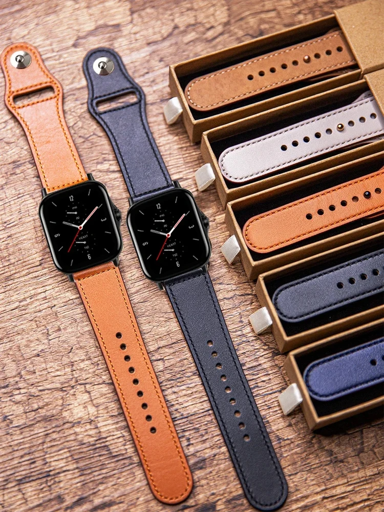 20mm 22mm Leather Strap for Amazfit Bip 6/5/Bip 3 pro/GTS 2 3 4 mini/GTR 2 3 4 Pro belt Bracelet correa amazfit GTR 4 Watch Band