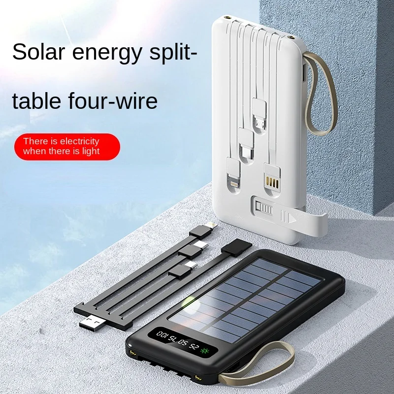 Solar Power Bank 30000mAh Self-contained Mobile Power Supply 2.1A Fast Input and Output Mobile Phone Bracket USBLED Battery Lamp